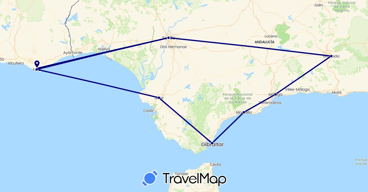 TravelMap itinerary: driving in Spain, Portugal (Europe)